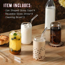 GobekUsa Glass Drinking Glasses Set with Straws - 4-Piece Can Shaped Cups