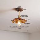 GobekUsa Green Glass LED Ceiling Lights: Modern Copper Wood Indoor Lamp