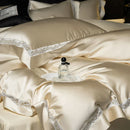GobekUsa Luxe Brocade & Egyptian Cotton Bedding Set with Hollow Lace Edge