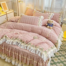 GobekUsa Korean Princess Bedding Set: Flowers, Lace, Ruffles, Embroidery, Quilted, Duvet Cover, Bedspread