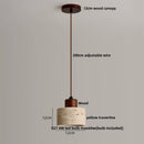 GobekUsa LED Pendant Light: Modern Nordic Wood Canopy Yellow Travertine Luminaire