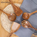 GobekUsa 5-Piece Natural Wooden Tableware Set | Kitchen Cookware Utensils