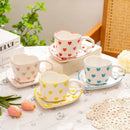 GobekUsa 250ml Coffee Cup and Saucer Set with Heart Handle Hand-painted Pink Hearts