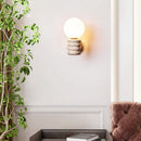 GobekUsa Japanese LED Wall Lamp, Pull Chain Switch, Yellow Travertine Glass, White Shade