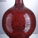 GobekUsa Gilded Red Glass Vase with Artificial Flowers - Modern Desk Decor