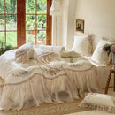 GobekUsa Elegant Flowers Embroidery Lace Princess Wedding Bedding Set - 1200TC Cotton Duvet Cover