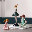 GobekUsa Cartoon Girl Resin Sculpture Desk Decoration Room Ornament Artifacts