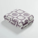 GobekUsa Knitted Checkboard Smile Face Design Fluffy Blanket - Spring Violet Pink Gray Blanket