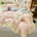 GobekUsa Korean Princess Style Cotton Bedding Set with Ruffles and Lace