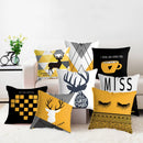 GobekUsa Geometric Deer Print Pillowcase 45x45cm - Yellow Home Decor