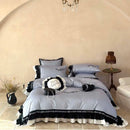 GobekUsa Flowers Embroidery Ruffles Cotton Bedding Set with Duvet Cover, Sheet, Pillowcases