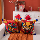 GobekUsa Dragon Year Cushion Cover 45x45cm Decorative Throw Pillow with Hair Ball Embroidery
