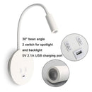 GobekUsa Corded Gooseneck Wall Sconce with USB Port Switch and Cree LED Backlight