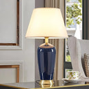 GobekUsa Dark Blue Ceramic Table Lamp with Remote Control for Bedroom and Living Room