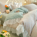 GobekUsa Korean Princess Floral Ruffles Bedding Set: Single/Queen Duvet, Cover, & Pillowcases