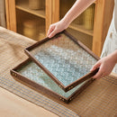 GobekUsa Glass Wood Tea Table Tray, Rectangular Snack Food Fruit Bowl Serving Tray