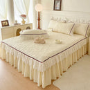 GobekUsa Lace Ruffles Bedding Set: 4pcs Solid Color Princess Quilt Cover, Bed Skirt, 100% Cotton Pillowcase