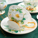 GobekUsa Green Flowers Ceramic Cup & Saucer Set for Coffee, Tea, Juice, and More