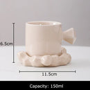 GobekUsa Bowknot Decor Porcelain Cup & Saucer Set - Elegant Coffee Mug for Dining Table