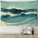 GobekUsa Blue Wave Oil Painting Tapestry Wall Hanging for Bohemian Style Room Decor