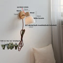 GobekUsa Ceramic LED Wall Lights with Pull Chain Switch, Modern Wood Base Bedside Lamp