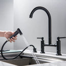 GobekUsa Brushed Gold Kitchen Faucet with Hand Shower Head Pot Filler Tap & Black Sink Spout