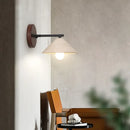 GobekUsa LED Yellow Travertine Wall Light with Wood Pull Chain Switch and Iron Frame