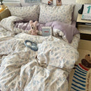 GobekUsa Cute Cartoon Washed Cotton 4-Piece Bedding Set for Spring Soft Skin-Friendly Sheets