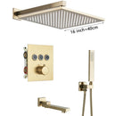 GobekUsa Gold Thermostatic Rainfall Shower Faucet Mixer Set for Bathroom with Ceiling Wall Mount