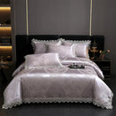 GobekUsa Golden Jacquard Cotton Lace Bedding Set - Silky Soft Duvet Cover, Flat Sheet, Pillowcase