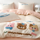 GobekUsa Cartoon Embroidery Cotton Bedding Set - Summer Cool, Skin Friendly Flat Sheet Kit