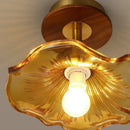 GobekUsa Wood Copper LED Ceiling Light Amber Glass Plafond Lamp