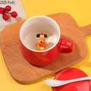 GobekUsa Christmas Animals Ceramic Tea Cup Set Red Porcelain Mugs