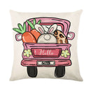 GobekUsa Easter Bunny Rabbit Linen Cushion Cover 45x45cm - Flower Print Festival Pillowcase