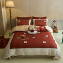 GobekUsa Chinese Embroidered Cotton Bedding Set: King Size Duvet Cover, Sheet, Quilt Cover