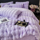 GobekUsa Gradient Faux Rabbit Fur Bedding Set - Warm Luxury Plush Duvet Cover & Quilt Sets