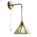 GobekUsa Blue Glass LED Wall Sconce Pull Chain Switch Staircase Tiffany Style Mirror Light