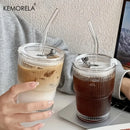 GobekUsa 1/2PCS 450ml Stripe Glass Cup with Lid and Straw | Stylish Party Beverage Glasses