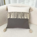 GobekUsa Boho Linen Cotton Pillow Cover with Tassels - Beige Square/Rectangular 45x45cm/30x50cm