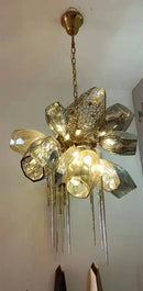 GobekUsa Glass Shades LED Chandelier Stairs Art Metal Lighting Luxe Chain Hanging Lamp