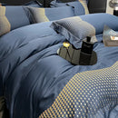 GobekUsa 1000TC Cotton Embroidery Luxury Bedding Set in Blue White Champagne