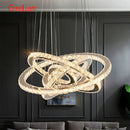 GobekUsa Crystal Chrome LED Pendant Light Rings Chandelier for Living Room Bedroom