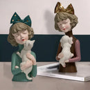 GobekUsa Bowknot Cat Girl Statue: Cute Home Decor for Living Room, Bedroom, Desktop