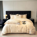 GobekUsa Butterflies Embroidery Bedding Set - King Queen Ru Size Bed Linens Sheet Pillowcase Comforter Cover Set