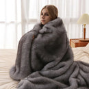 GobekUsa Luxe Faux Fox Plush Blanket: Thick, Warm, Soft Sofa Cover - High-Quality Solid Color
