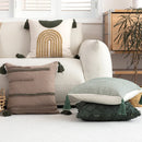 GobekUsa Green Coffee Geometric Tuft Tassel Cushion Cover - Modern Minimalist Embroidered Pillowcase