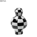 GobekUsa Black White Check Vase Modern Crafts Room Decor Irregular Shaped Desk Decoration