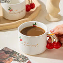 GobekUsa Cherry Pattern Porcelain Coffee Mug, Gilded Edge Teacup for Afternoon Tea & Juice