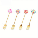 GobekUsa 4PCS Stainless Steel Creative Candy Donut Dessert Fork and Coffee Spoon Set