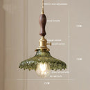 GobekUsa Green Glass LED Pendant Lamp with Copper Wood Handle for Modern Nordic Home Decor
